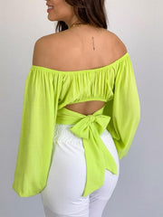 Women's Solid Color One Shoulder Balloon Sleeve Top - 808Lush