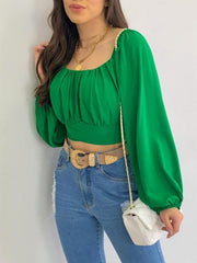 Women's Solid Color One Shoulder Balloon Sleeve Top - 808Lush