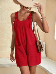 Women's Solid Color Patch Pocket Lace Up Casual Overalls - 808Lush