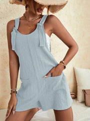 Women's Solid Color Patch Pocket Lace Up Casual Overalls - 808Lush