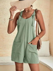 Women's Solid Color Patch Pocket Lace Up Casual Overalls - 808Lush