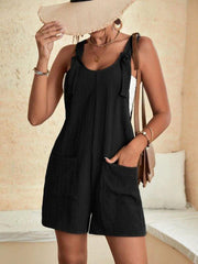 Women's Solid Color Patch Pocket Lace Up Casual Overalls - 808Lush