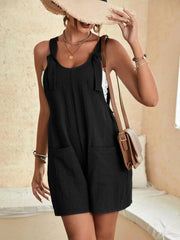 Women's Solid Color Patch Pocket Lace Up Casual Overalls - 808Lush