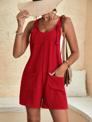 Women's Solid Color Patch Pocket Lace Up Casual Overalls - 808Lush