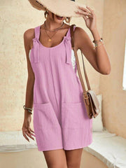 Women's Solid Color Patch Pocket Lace Up Casual Overalls - 808Lush