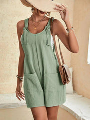 Women's Solid Color Patch Pocket Lace Up Casual Overalls - 808Lush
