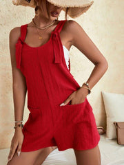 Women's Solid Color Patch Pocket Lace Up Casual Overalls - 808Lush
