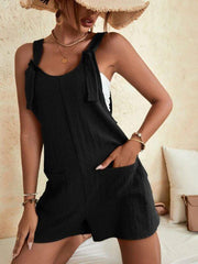 Women's Solid Color Patch Pocket Lace Up Casual Overalls - 808Lush