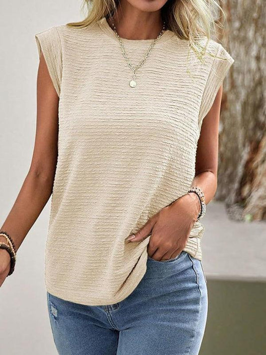 Women's Pleated Round Neck Short Sleeve Fashion Casual T-Shirt - 808Lush