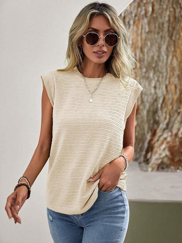 Women's Pleated Round Neck Short Sleeve Fashion Casual T-Shirt - 808Lush
