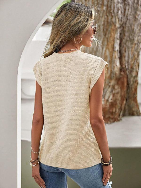 Women's Pleated Round Neck Short Sleeve Fashion Casual T-Shirt - 808Lush