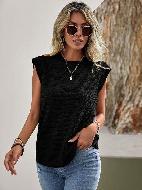 Women's Pleated Round Neck Short Sleeve Fashion Casual T-Shirt - 808Lush