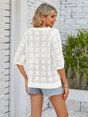 Women's Solid Color Round Neck Hollow Sunscreen Knitted Sweater Sweater - 808Lush