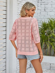 Women's Solid Color Round Neck Hollow Sunscreen Knitted Sweater Sweater - 808Lush