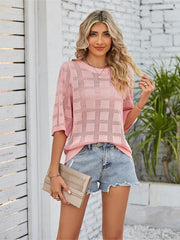 Women's Solid Color Round Neck Hollow Sunscreen Knitted Sweater Sweater - 808Lush