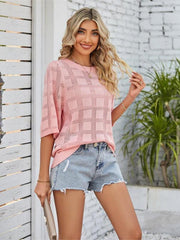 Women's Solid Color Round Neck Hollow Sunscreen Knitted Sweater Sweater - 808Lush