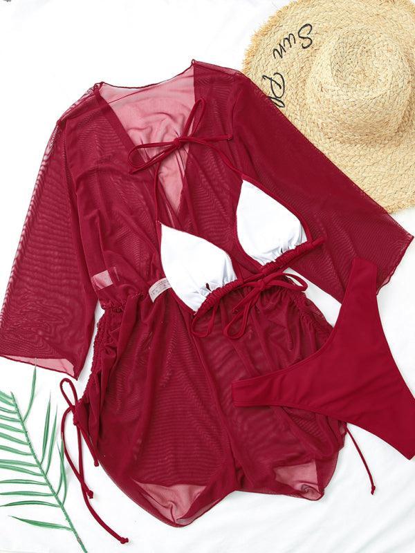 3 Piece Bikini Set Sexy Lace Up High Waist - 808Lush