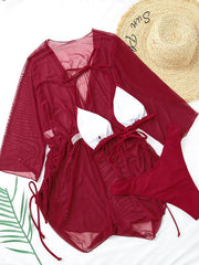 3 Piece Bikini Set Sexy Lace Up High Waist - 808Lush