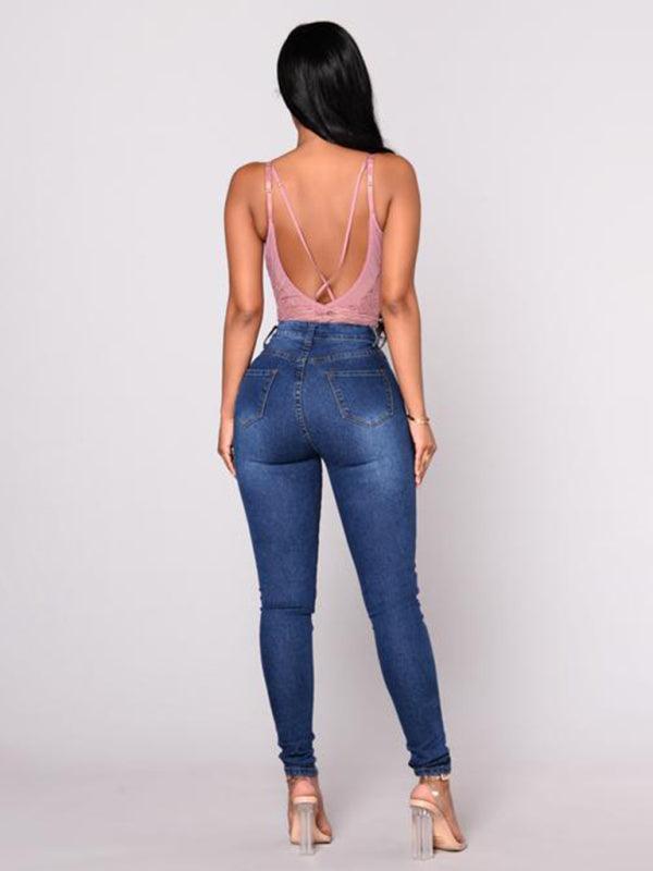 Women's Solid Color Slim High Stretch Denim Pencil Pants - 808Lush
