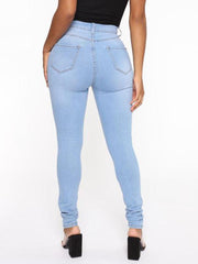 Women's Solid Color Slim High Stretch Denim Pencil Pants - 808Lush