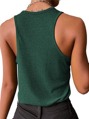 Women's Solid Color Snap Button Casual Sleeveless Tank Top - 808Lush