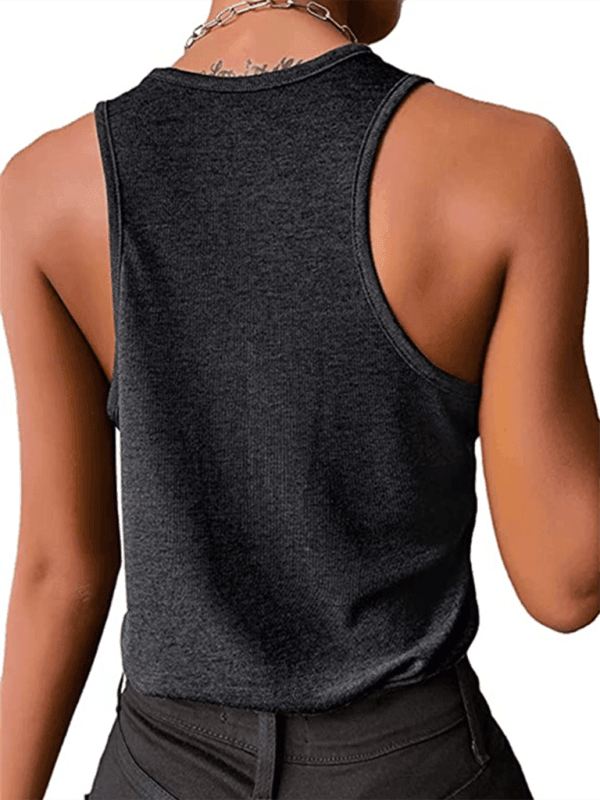 Women's Solid Color Snap Button Casual Sleeveless Tank Top - 808Lush