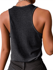Women's Solid Color Snap Button Casual Sleeveless Tank Top - 808Lush