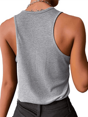 Women's Solid Color Snap Button Casual Sleeveless Tank Top - 808Lush