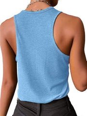 Women's Solid Color Snap Button Casual Sleeveless Tank Top - 808Lush