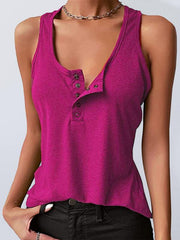 Women's Solid Color Snap Button Casual Sleeveless Tank Top - 808Lush