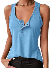 Women's Solid Color Snap Button Casual Sleeveless Tank Top - 808Lush