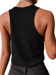 Women's Solid Color Snap Button Casual Sleeveless Tank Top - 808Lush