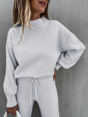 Women's Solid Color Turtleneck Long Sleeve Casual Suit - 808Lush