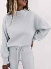 Women's Solid Color Turtleneck Long Sleeve Casual Suit - 808Lush