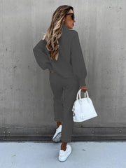 Women's Solid Color Turtleneck Long Sleeve Casual Suit - 808Lush