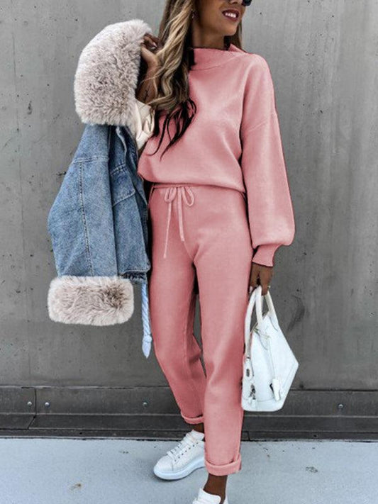 Women's Solid Color Turtleneck Long Sleeve Casual Suit - 808Lush