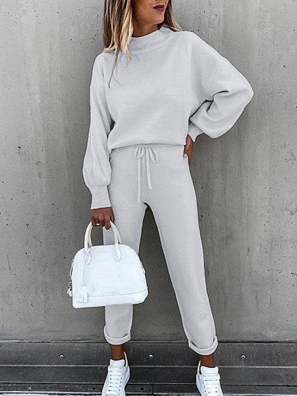 Women's Solid Color Turtleneck Long Sleeve Casual Suit - 808Lush
