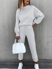 Women's Solid Color Turtleneck Long Sleeve Casual Suit - 808Lush