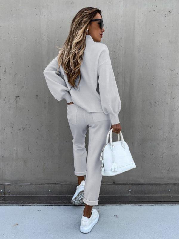 Women's Solid Color Turtleneck Long Sleeve Casual Suit - 808Lush