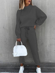 Women's Solid Color Turtleneck Long Sleeve Casual Suit - 808Lush
