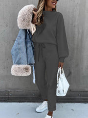 Women's Solid Color Turtleneck Long Sleeve Casual Suit - 808Lush