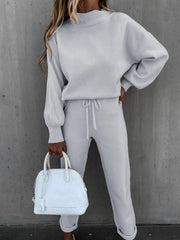 Women's Solid Color Turtleneck Long Sleeve Casual Suit - 808Lush