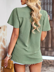Women's Solid Color V Neck Casual Short Sleeve Top - 808Lush