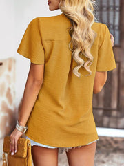 Women's Solid Color V Neck Casual Short Sleeve Top - 808Lush