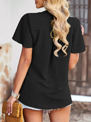 Women's Solid Color V Neck Casual Short Sleeve Top - 808Lush