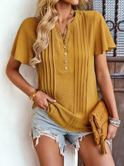 Women's Solid Color V Neck Casual Short Sleeve Top - 808Lush