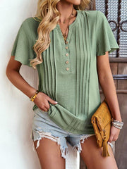 Women's Solid Color V Neck Casual Short Sleeve Top - 808Lush