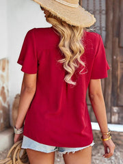 Women's Solid Color V Neck Casual Short Sleeve Top - 808Lush