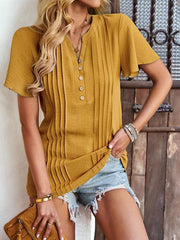 Women's Solid Color V Neck Casual Short Sleeve Top - 808Lush