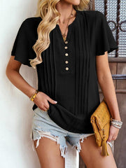 Women's Solid Color V Neck Casual Short Sleeve Top - 808Lush
